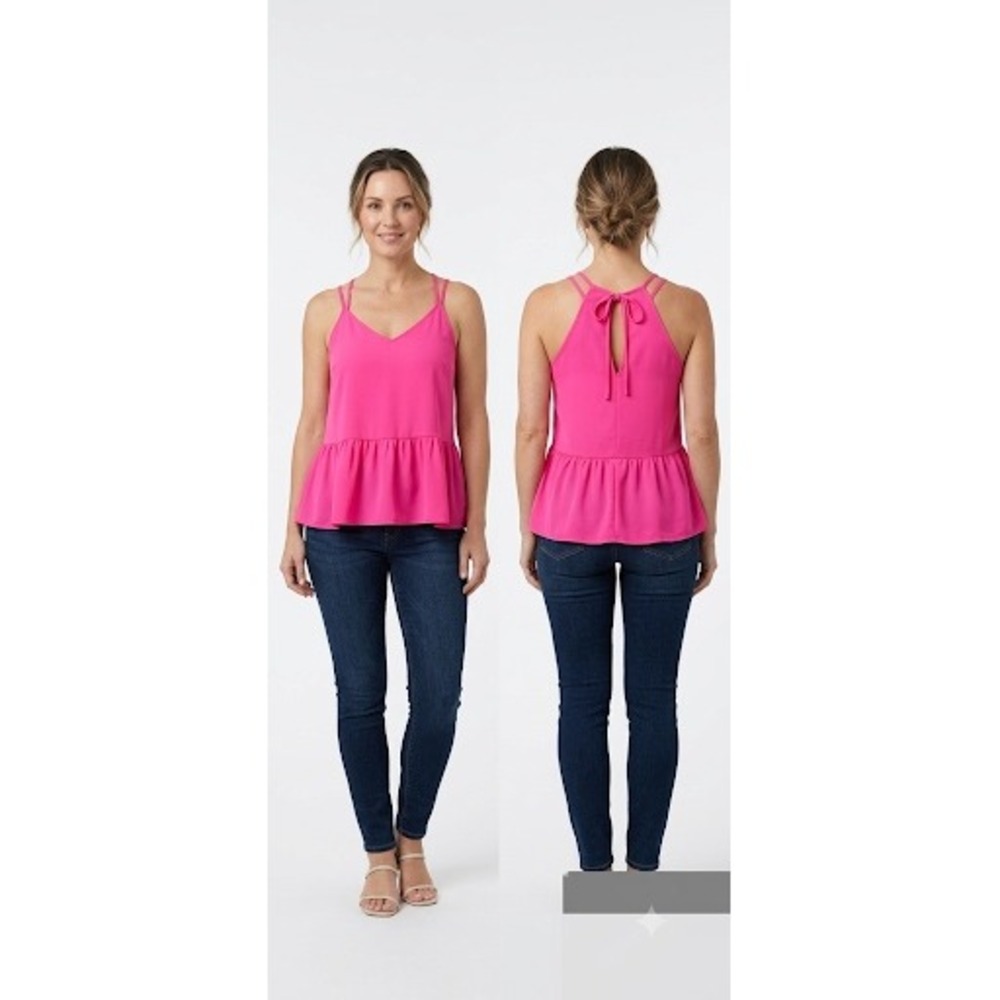 Olive & Oak Aruba Pink Peplum Cami Top Double Strap Tie Back 3W12606 Womens S